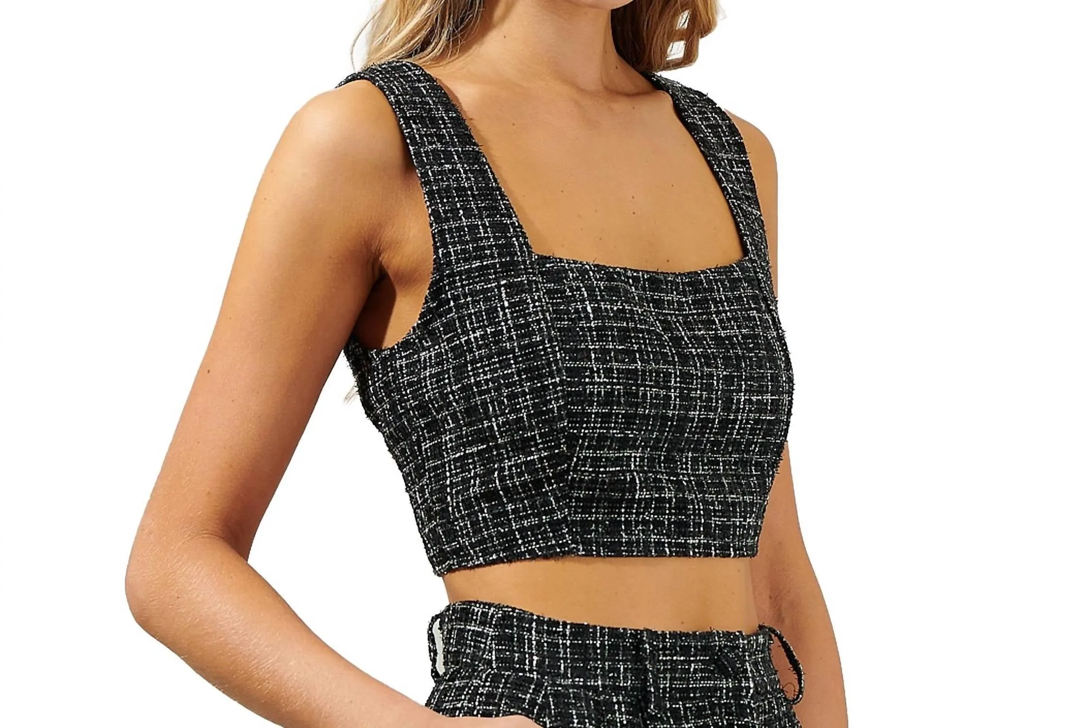 Adriella Tweed Tank Top In Black Multi