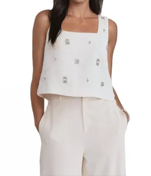 Aileen Embellished Tweed Sleeveless Top In Off-White