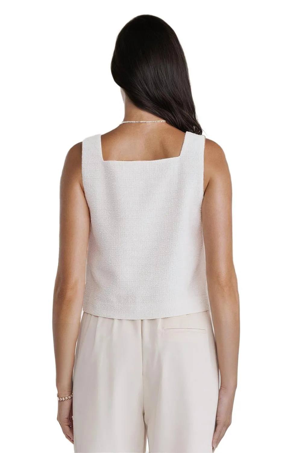 Aileen Embellished Tweed Sleeveless Top In Off-White