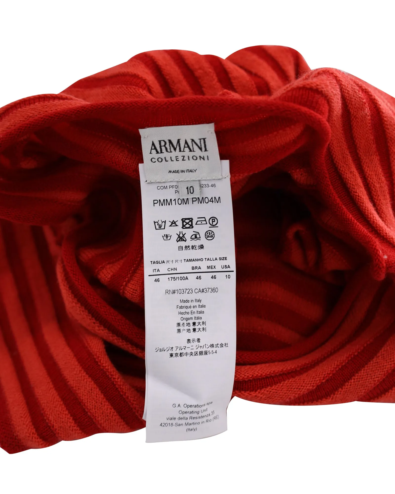 Armani Collezioni Striped Knitted Short Sleeve Top in Red Wool