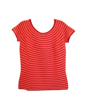 Armani Collezioni Striped Knitted Short Sleeve Top in Red Wool