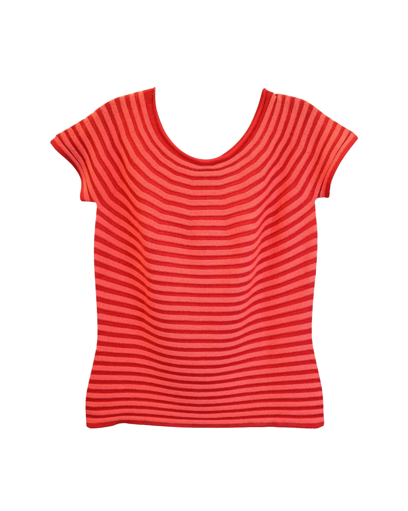 Armani Collezioni Striped Knitted Short Sleeve Top in Red Wool