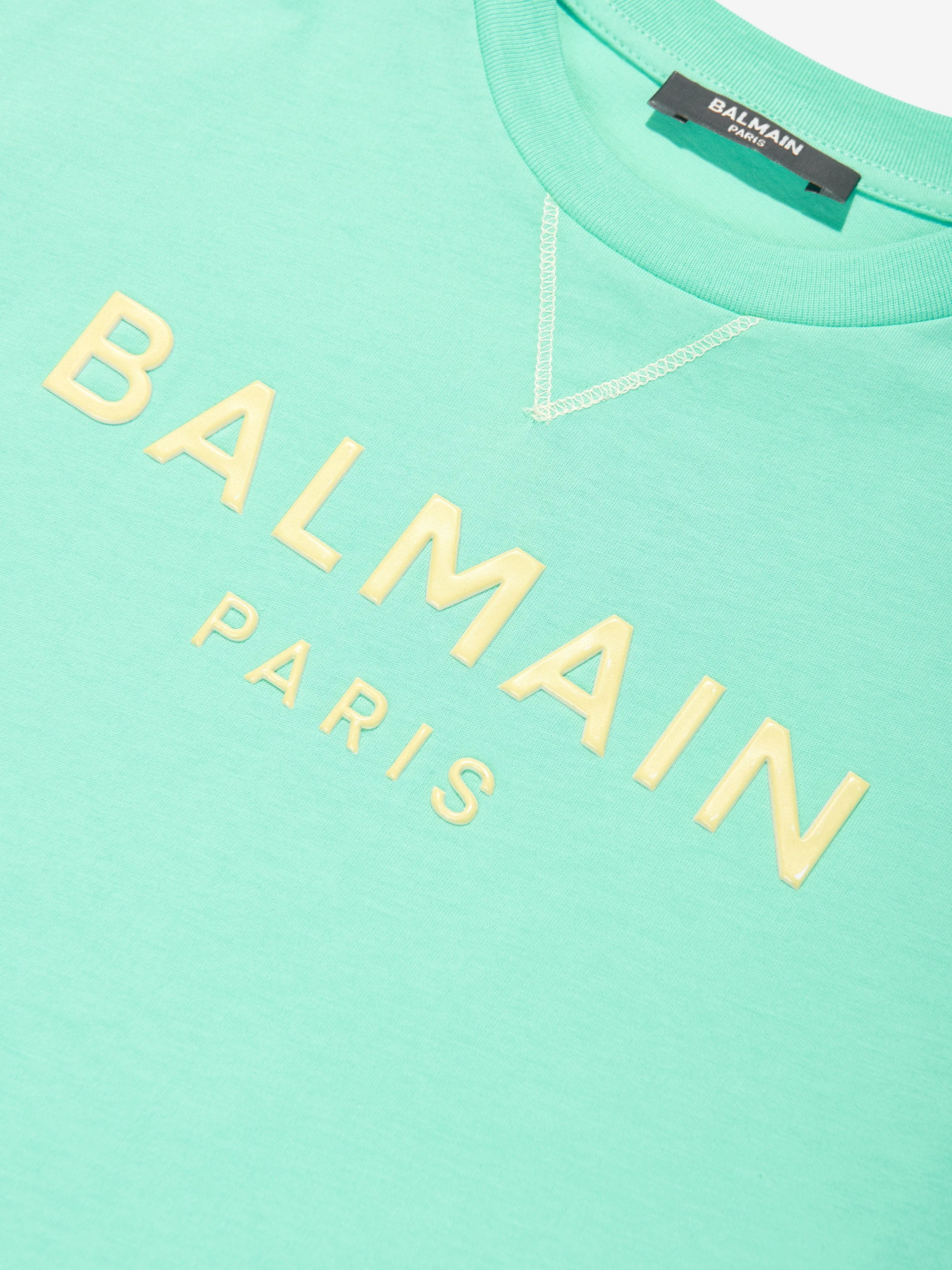 Balmain Kids Logo T-Shirt in Green