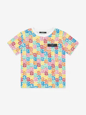 Balmain Kids Monogram Logo T-Shirt in Multicolour