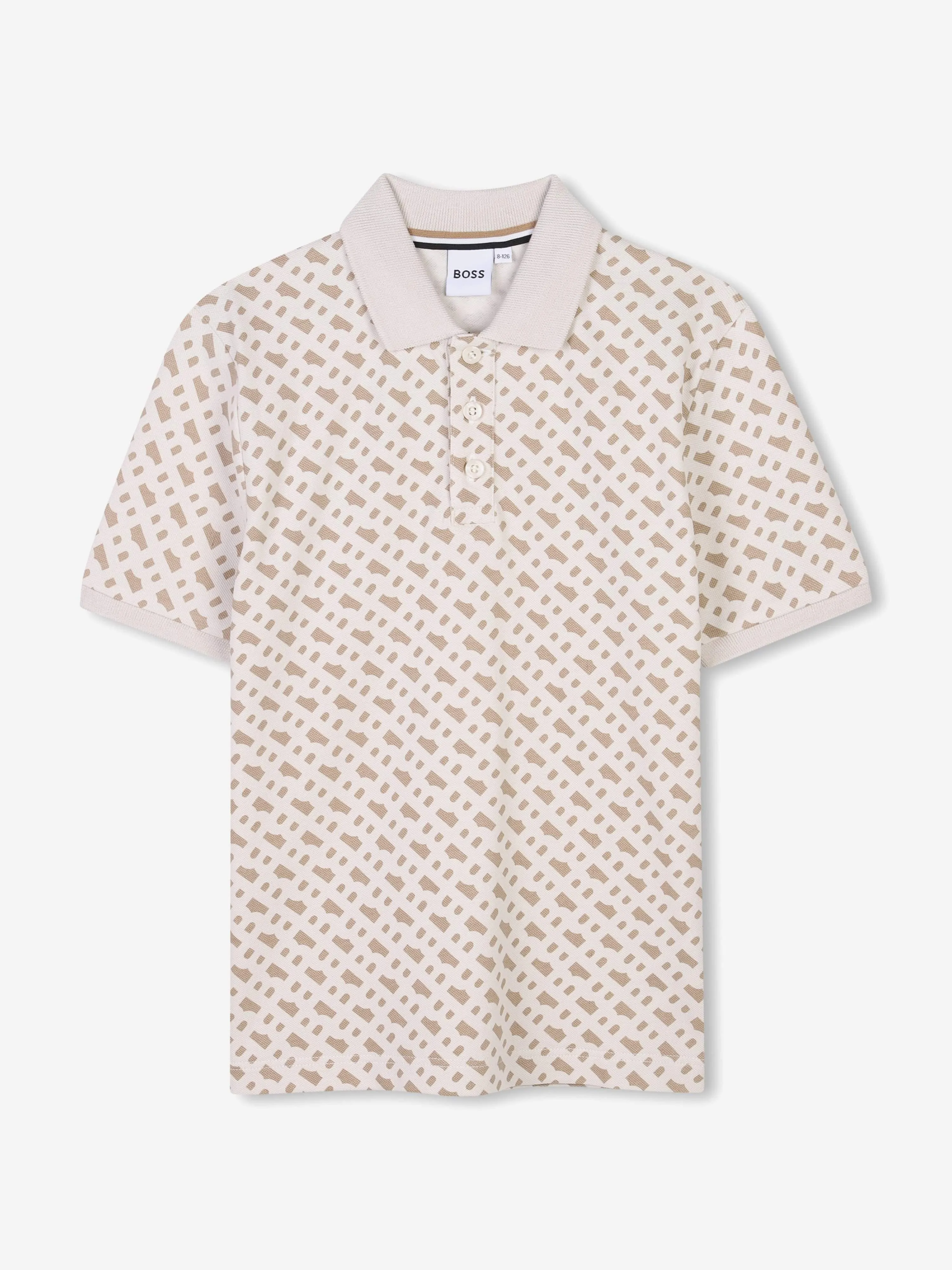 BOSS Boys Monogram Print Polo Shirt in Beige