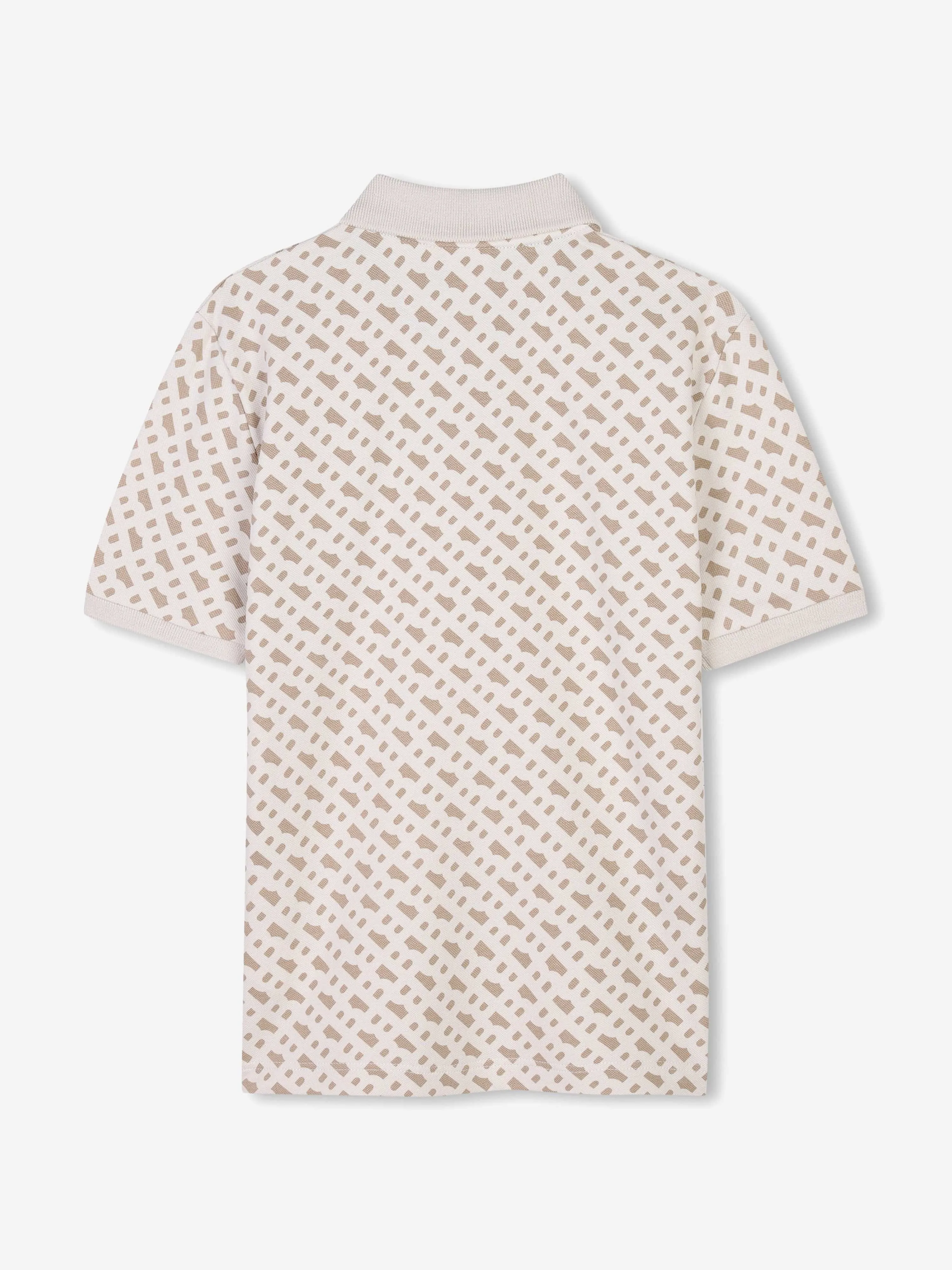 BOSS Boys Monogram Print Polo Shirt in Beige