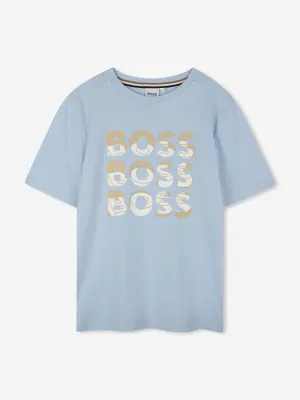 BOSS Boys Multi Logo T-Shirt in Blue