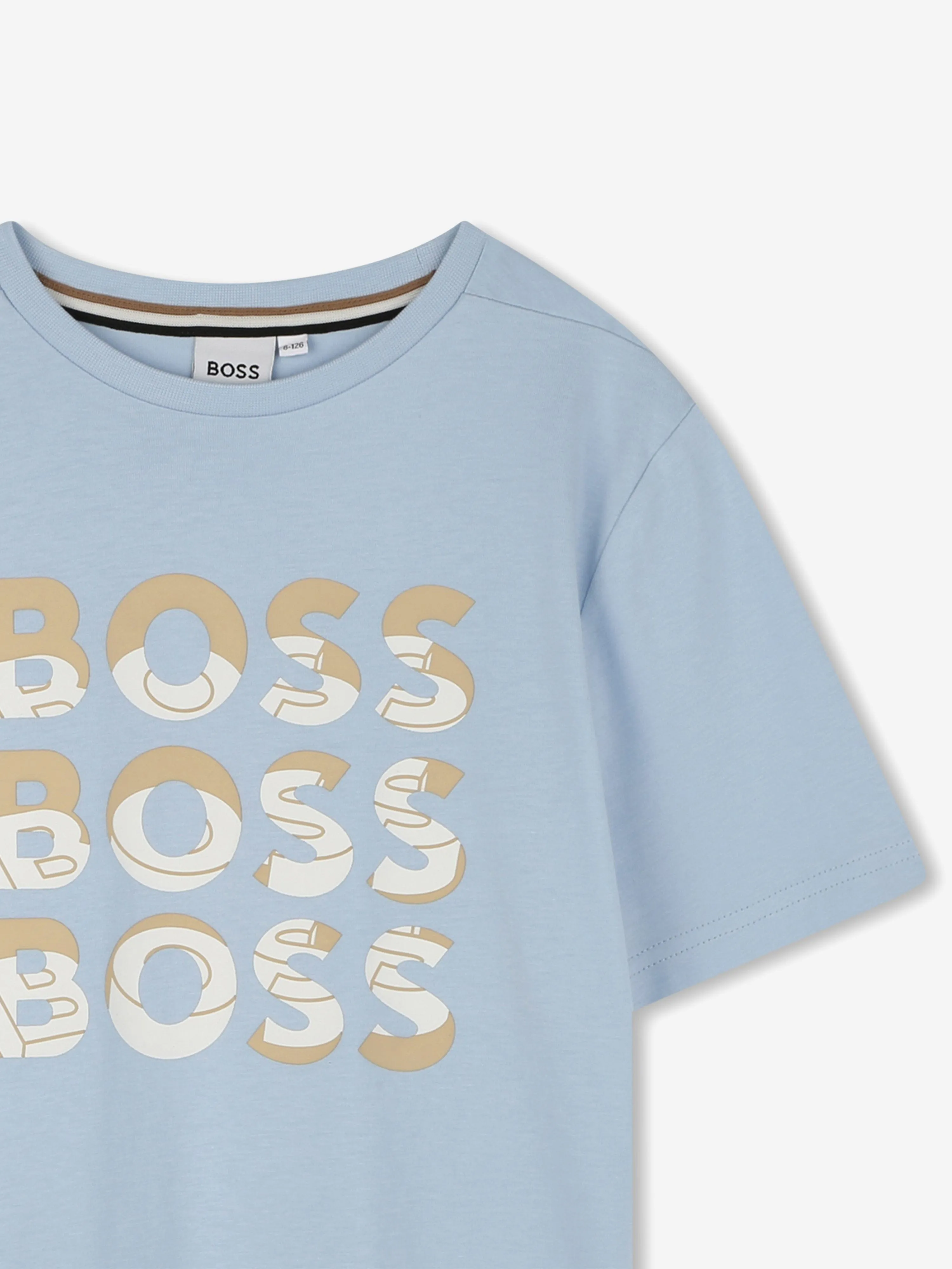 BOSS Boys Multi Logo T-Shirt in Blue