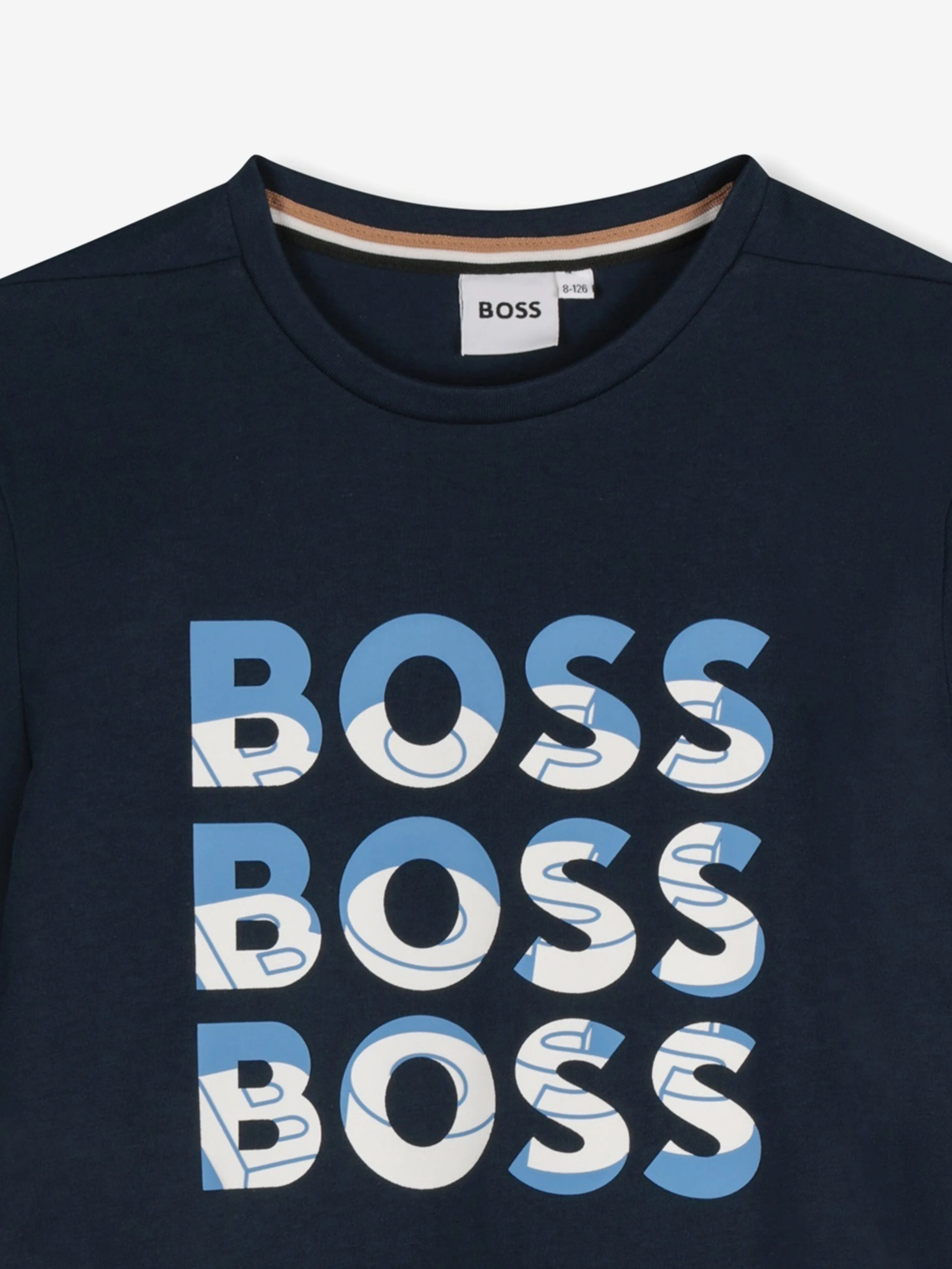 BOSS Boys Multi Logo T-Shirt in Navy