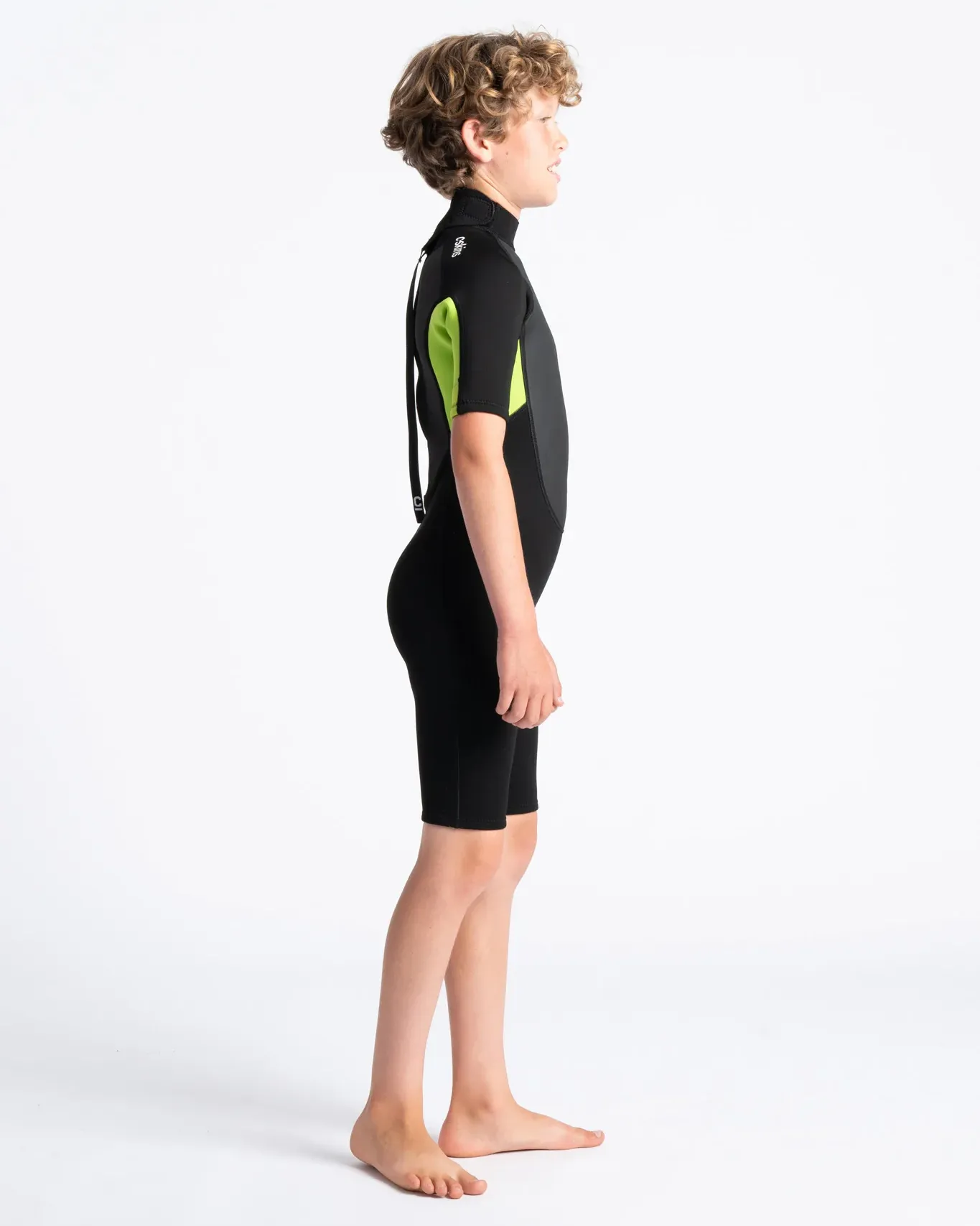 Boys Element 3/2mm Back Zip Shorty Wetsuit in Black, Lime & Multi