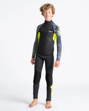 Boys Element 3/2mm Back Zip Wetsuit in Anthracite, Yellow & Black Tie Dye