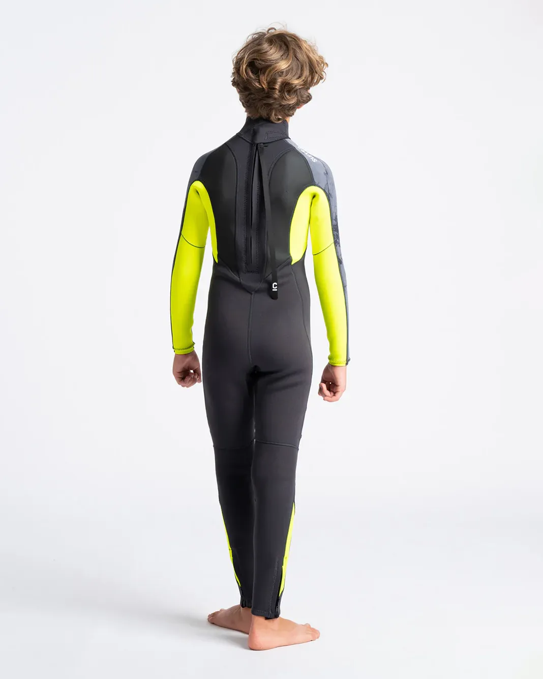 Boys Element 3/2mm Back Zip Wetsuit in Anthracite, Yellow & Black Tie Dye