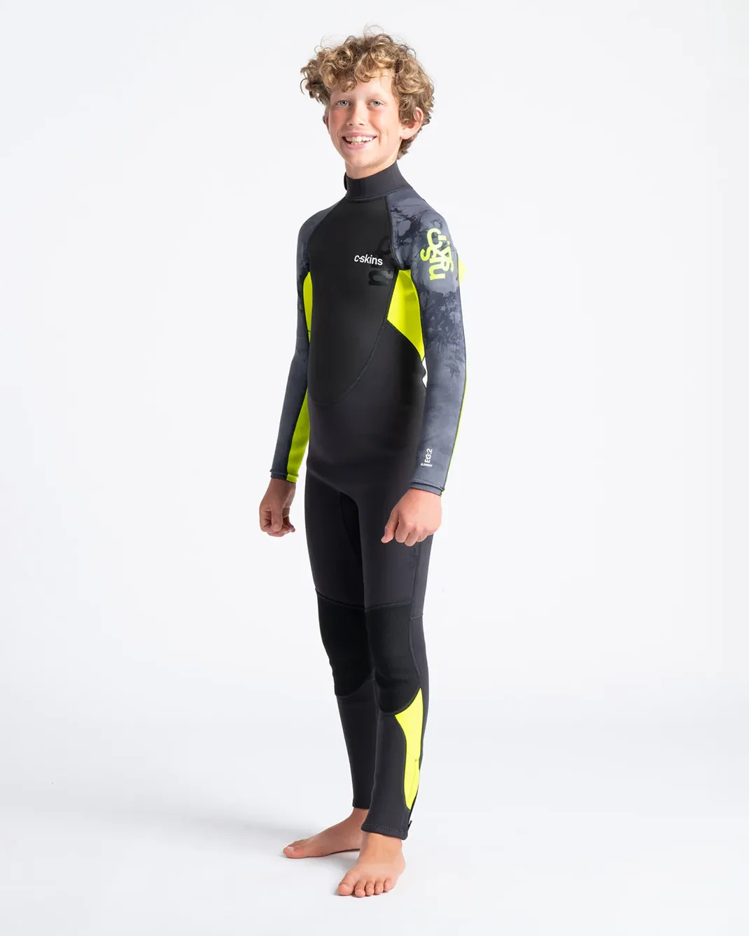 Boys Element 3/2mm Back Zip Wetsuit in Anthracite, Yellow & Black Tie Dye