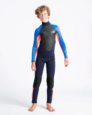 Boys Element 3/2mm Back Zip Wetsuit in Navy, Flo Red & Blue Tie Dye