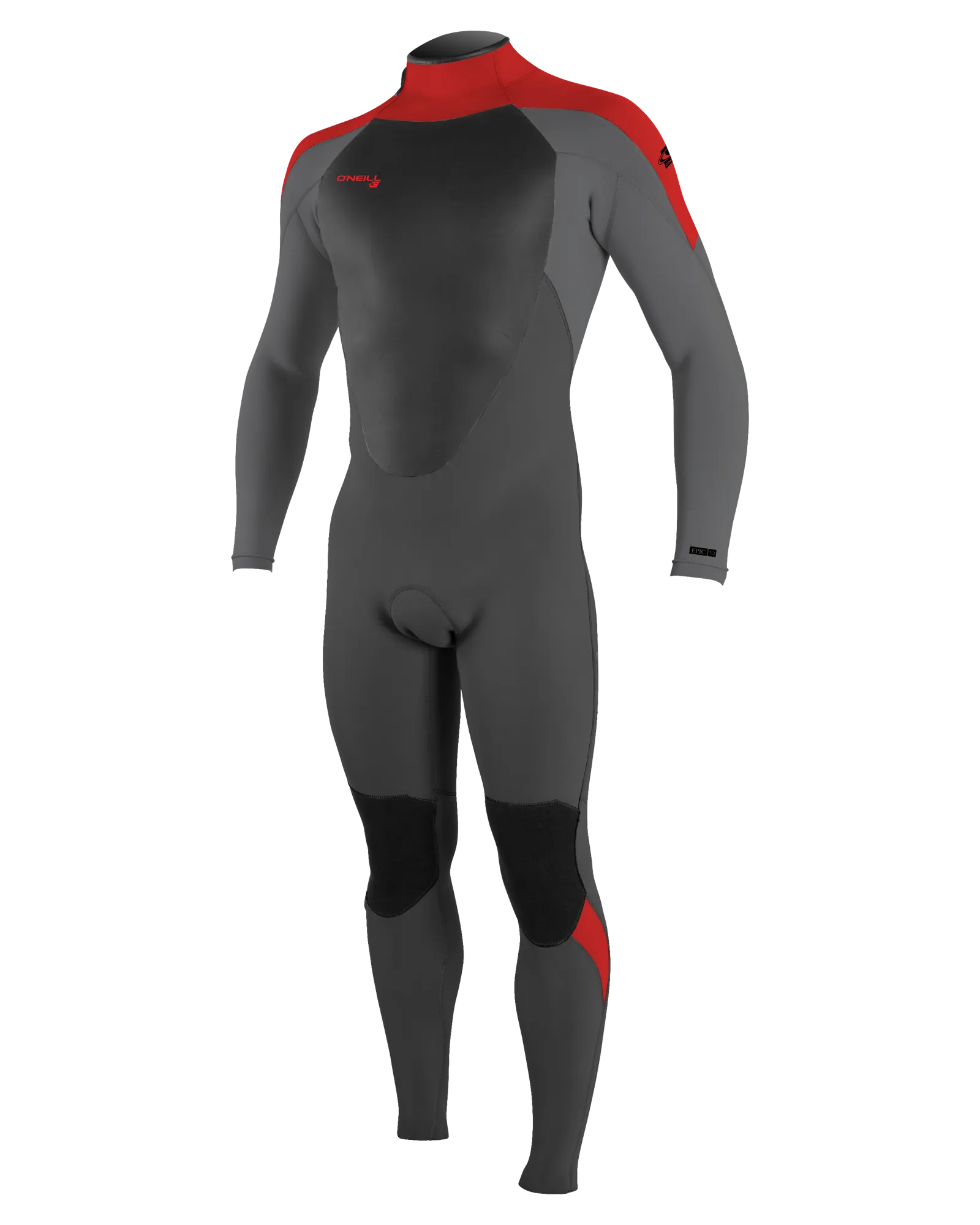 Boys Epic 3/2mm Back Zip Wetsuit in Graphite, Smoke, Red & Red