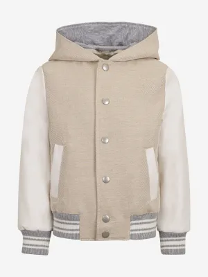 Boys Hooded Bomber Jacket in Beige