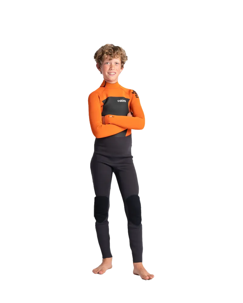 Boys Legend 3/2mm Back Zip Wetsuit in Charcoal, Orange & Black