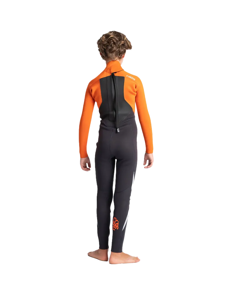 Boys Legend 3/2mm Back Zip Wetsuit in Charcoal, Orange & Black
