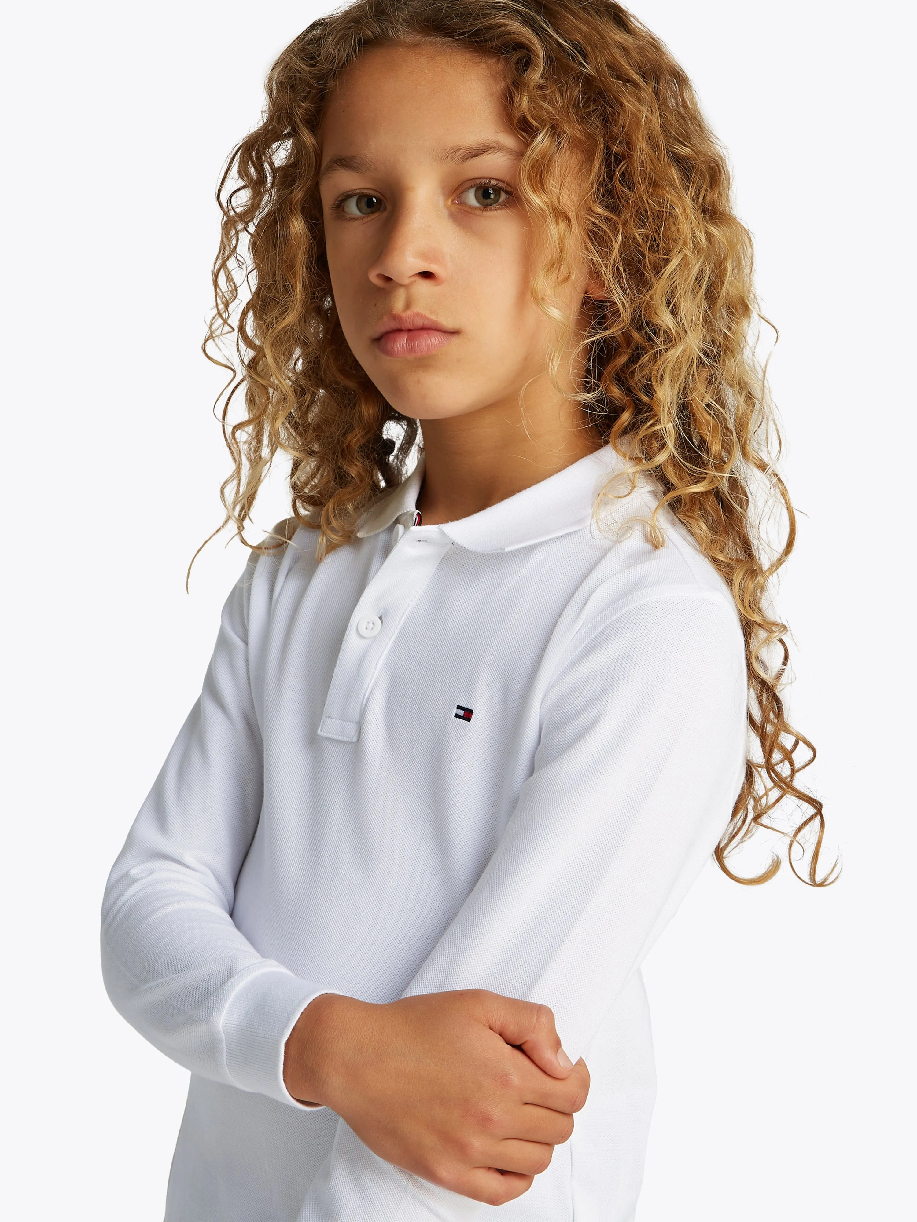 Boys Long Sleeve Polo Shirt in White