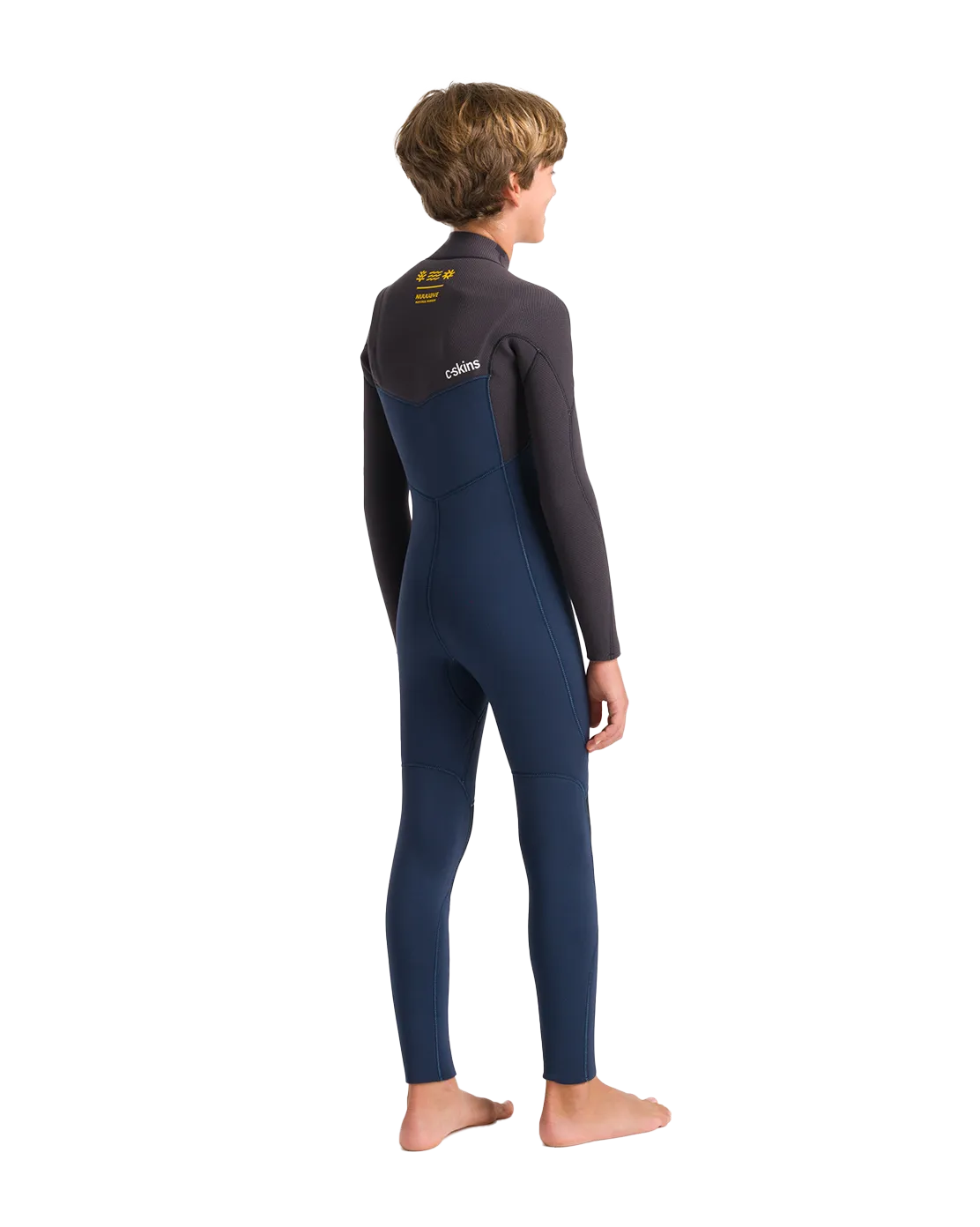 Boys NuWave Session 4/3mm Chest Zip Wetsuit in Bluestone, Meteor X & Saffron