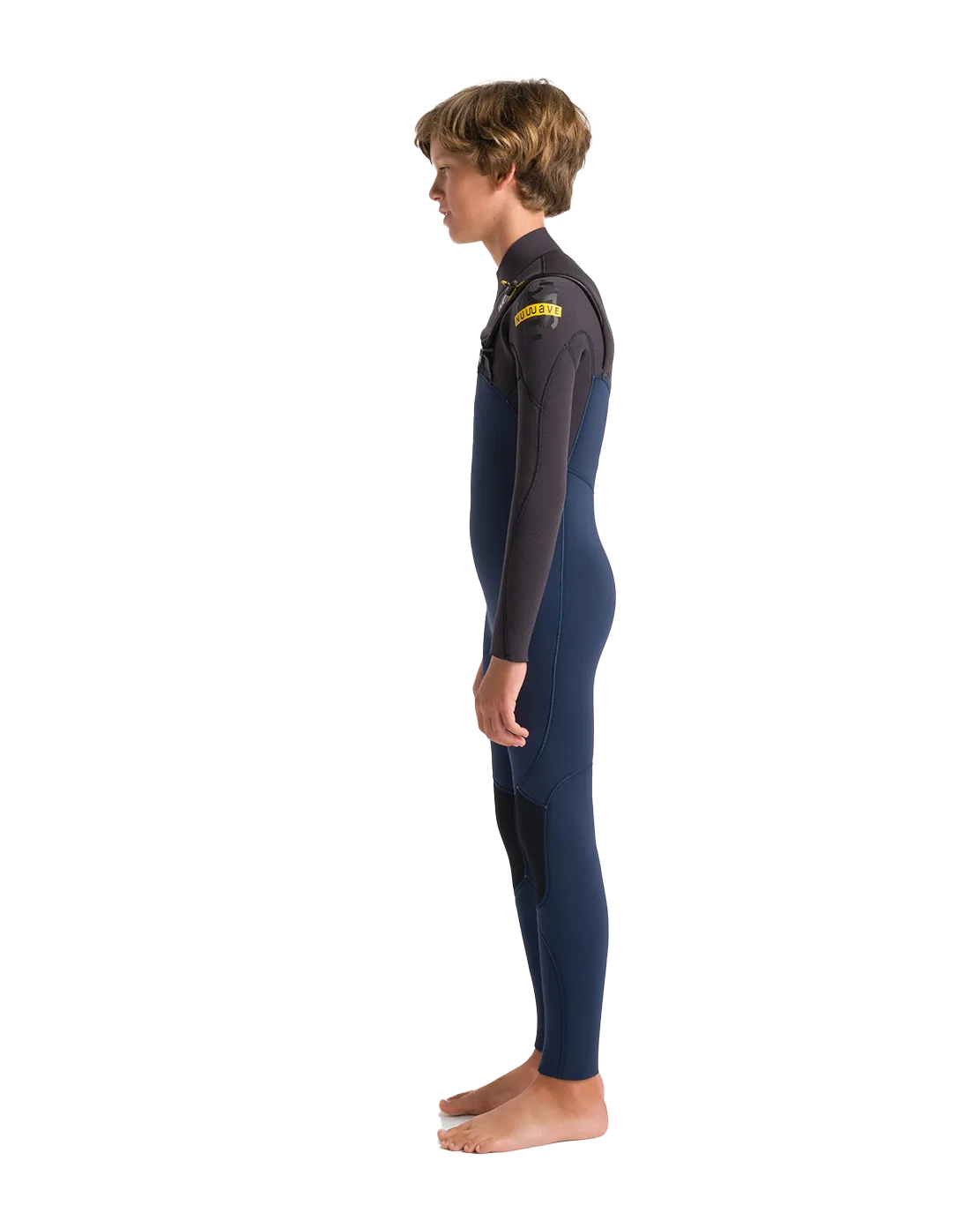 Boys NuWave Session 4/3mm Chest Zip Wetsuit in Bluestone, Meteor X & Saffron
