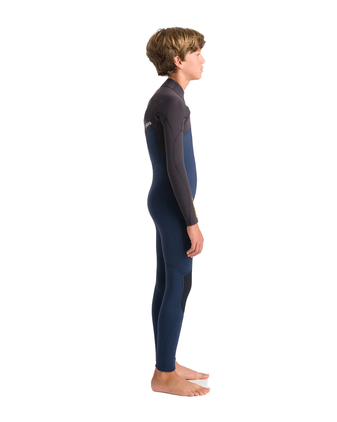 Boys NuWave Session 4/3mm Chest Zip Wetsuit in Bluestone, Meteor X & Saffron