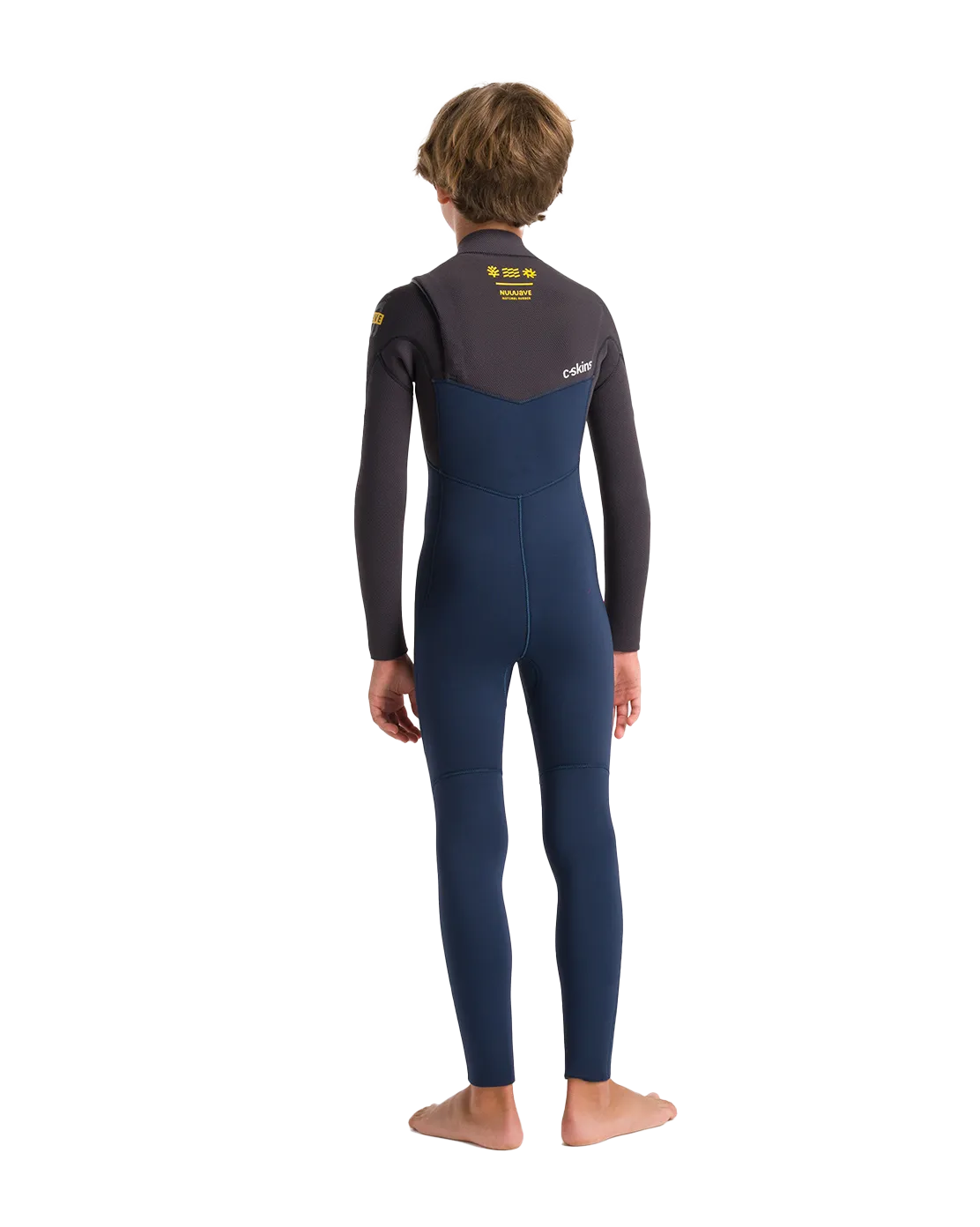 Boys NuWave Session 4/3mm Chest Zip Wetsuit in Bluestone, Meteor X & Saffron