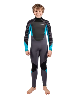 Boys Response 4/3mm Back Zip Wetsuit in Grey & Cyan