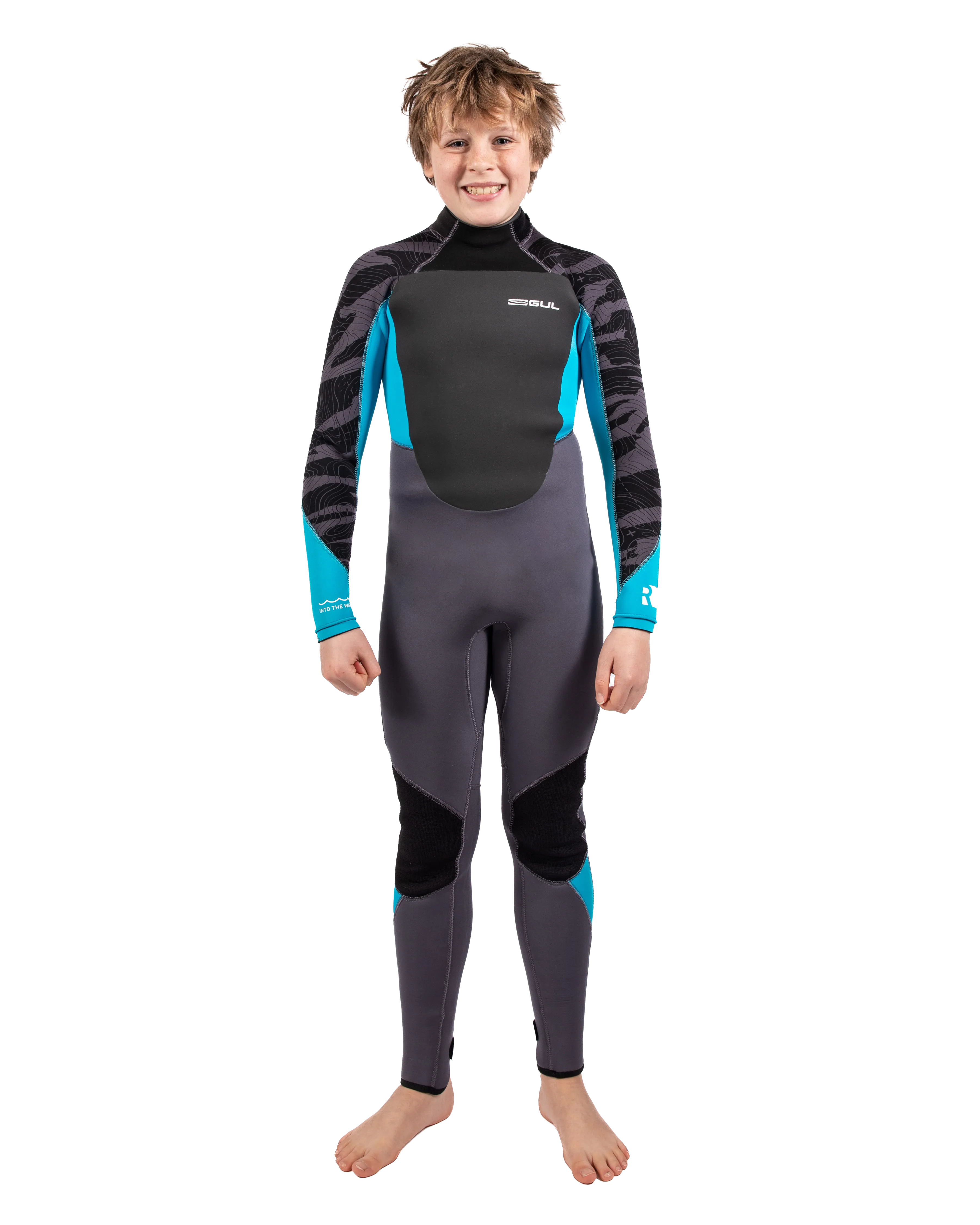 Boys Response 4/3mm Back Zip Wetsuit in Grey & Cyan