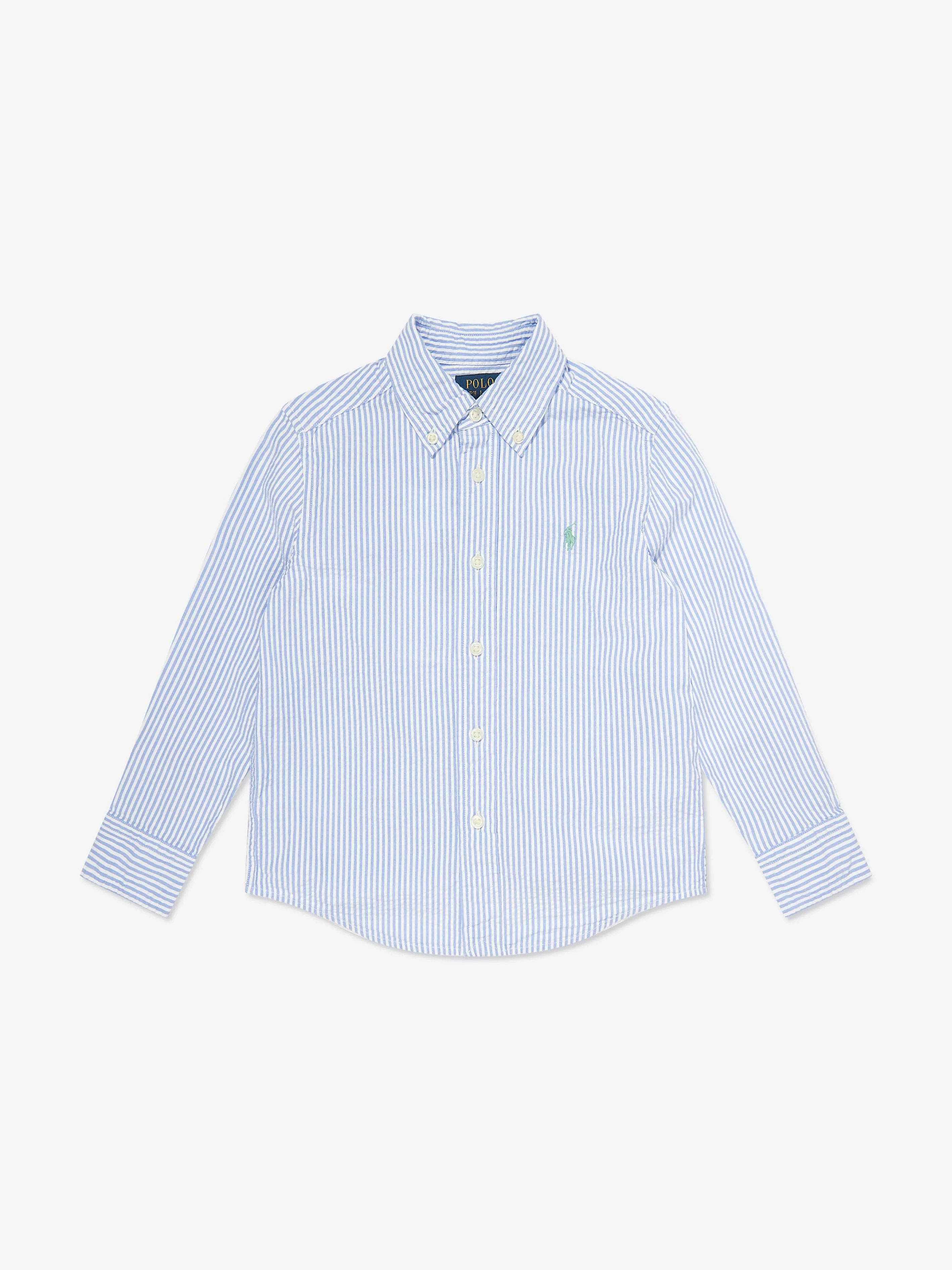 Boys Striped Logo Shirt in Blue