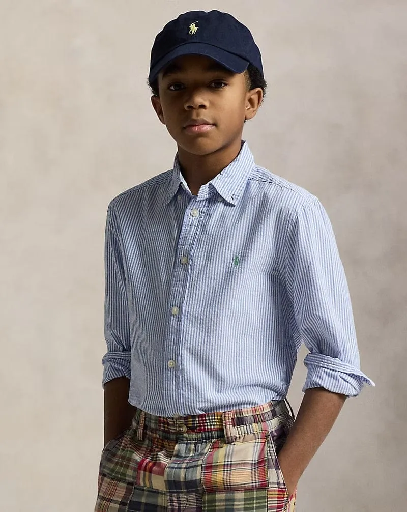 Boys Striped Logo Shirt in Blue