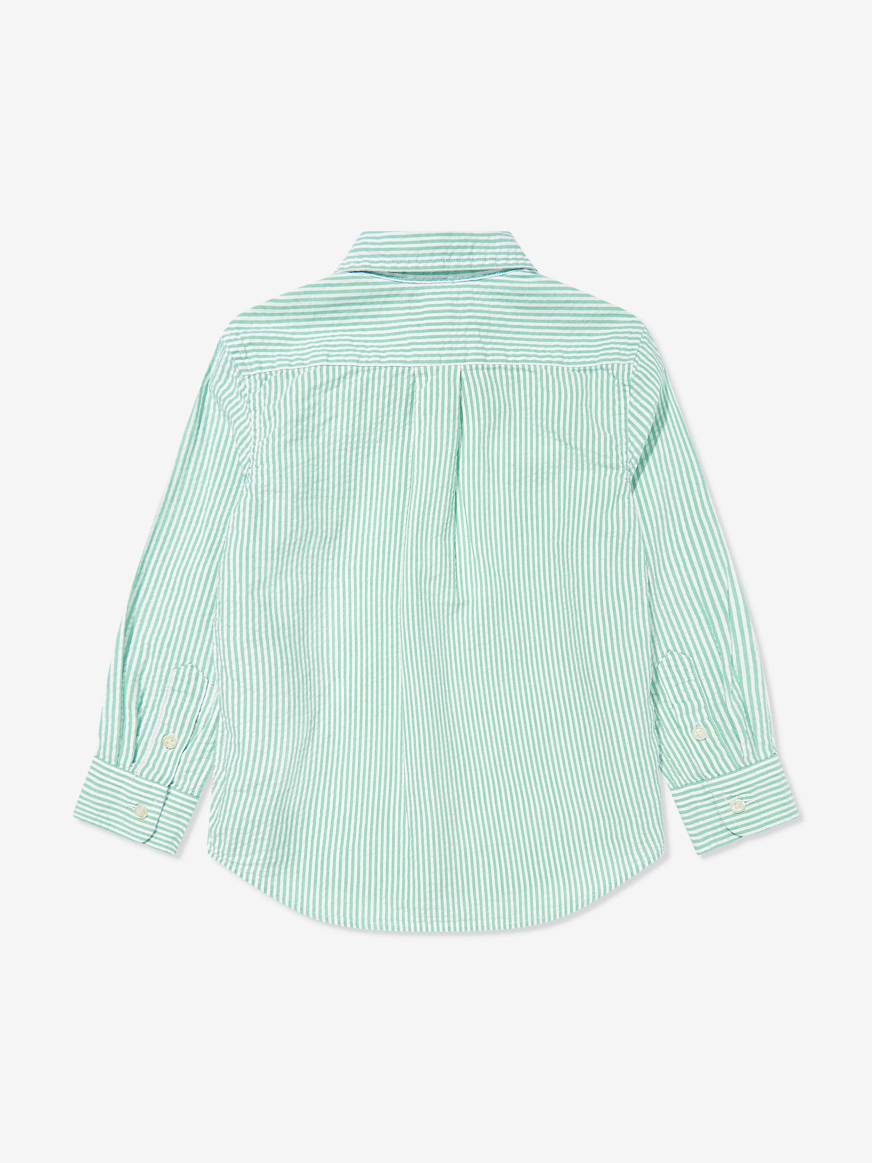 Boys Striped Logo Shirt in Green