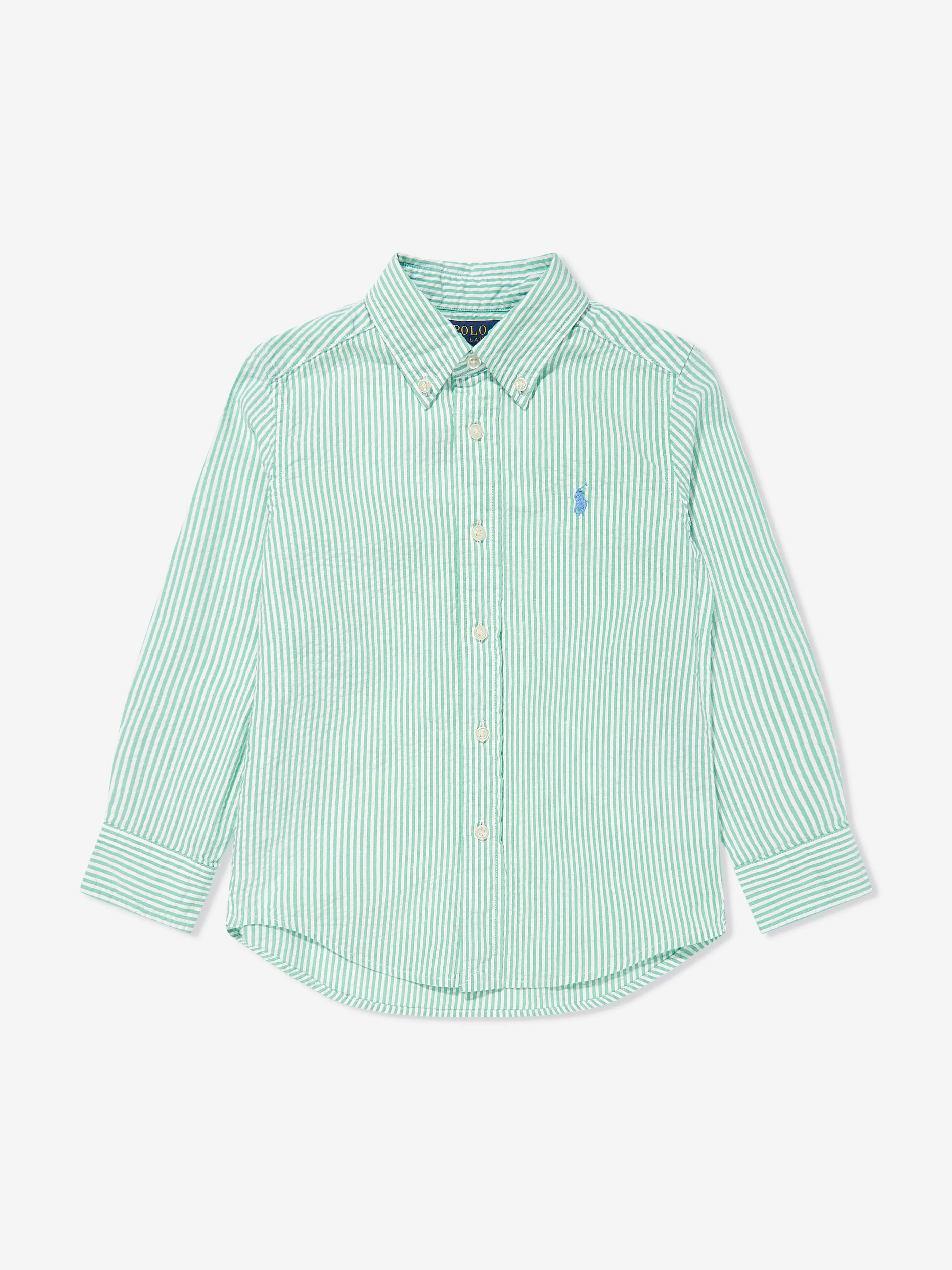 Boys Striped Logo Shirt in Green