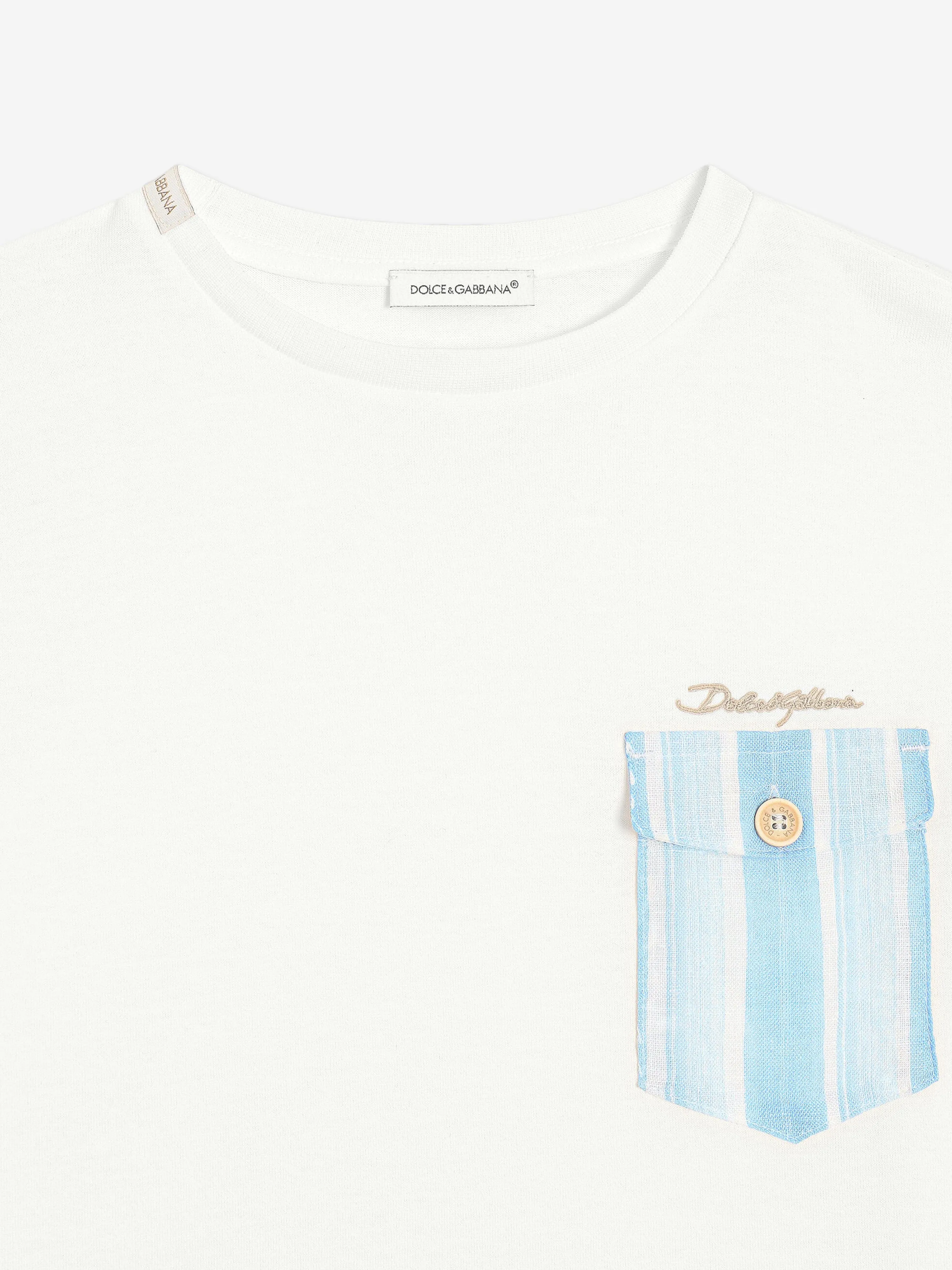 Boys Striped Pocket T-Shirt in White