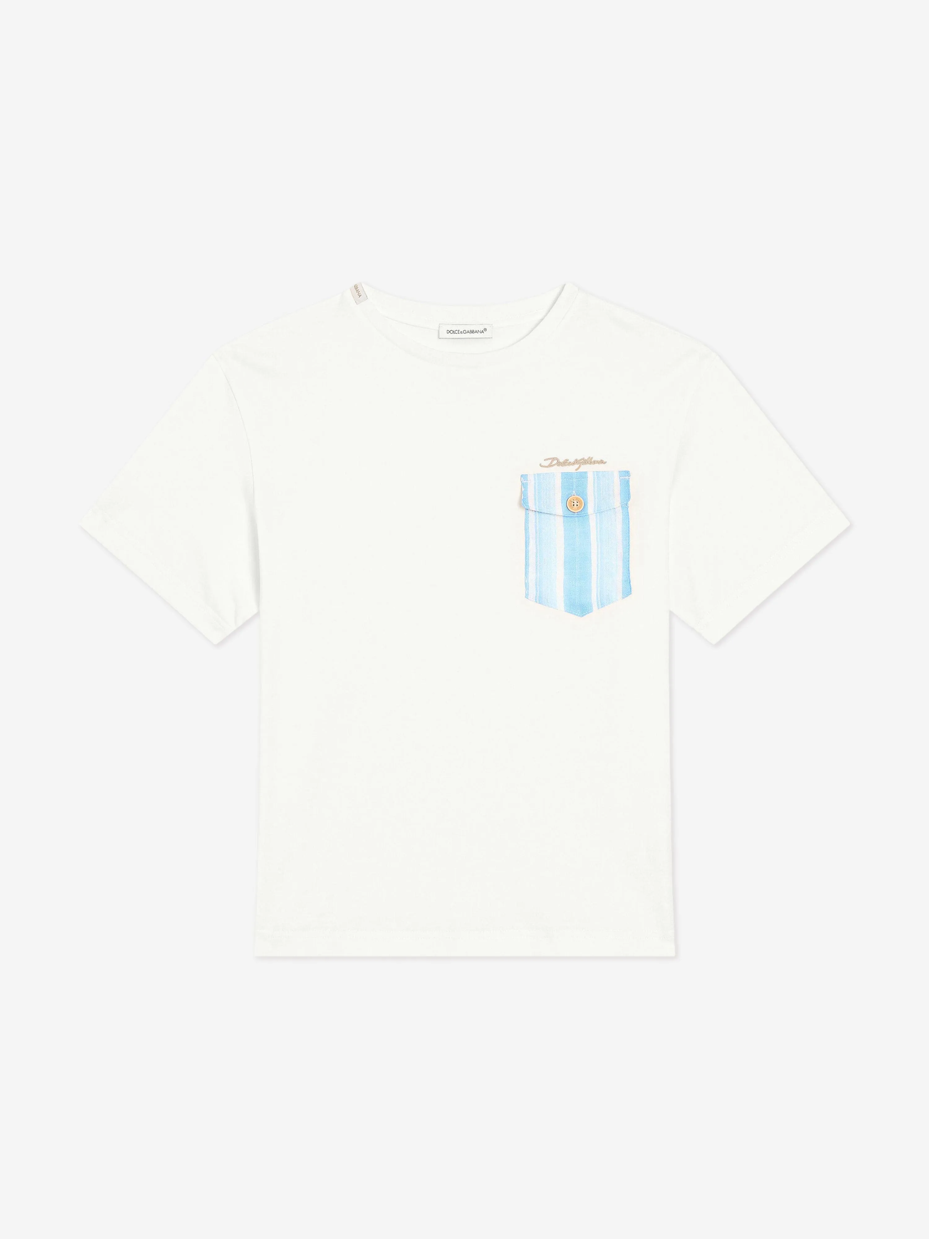 Boys Striped Pocket T-Shirt in White