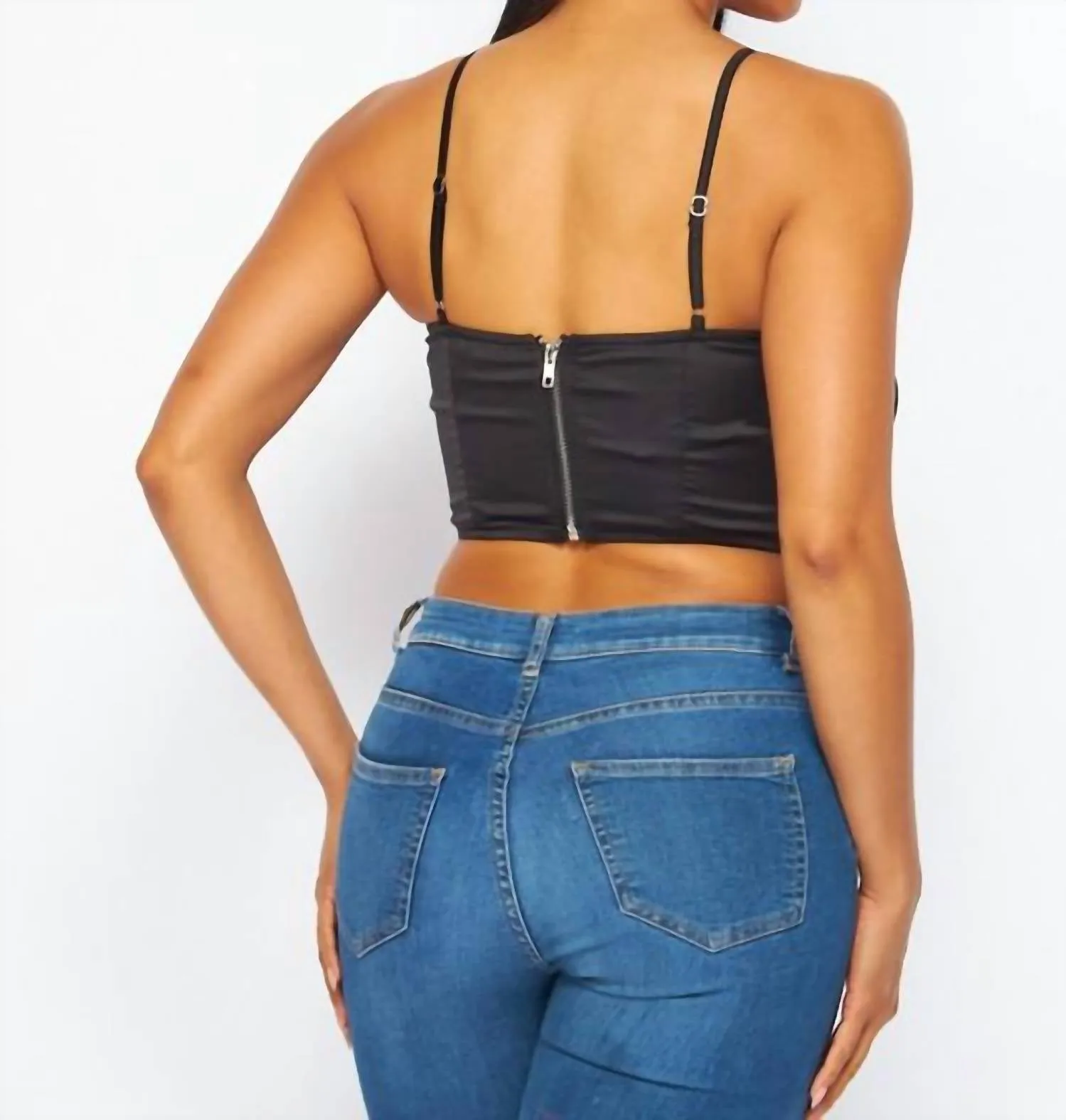 Cabbage Roses Satin Crop Top In Black