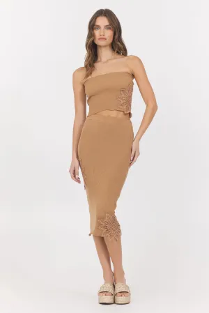 Caramel Crochet Floral Rib Tube Top