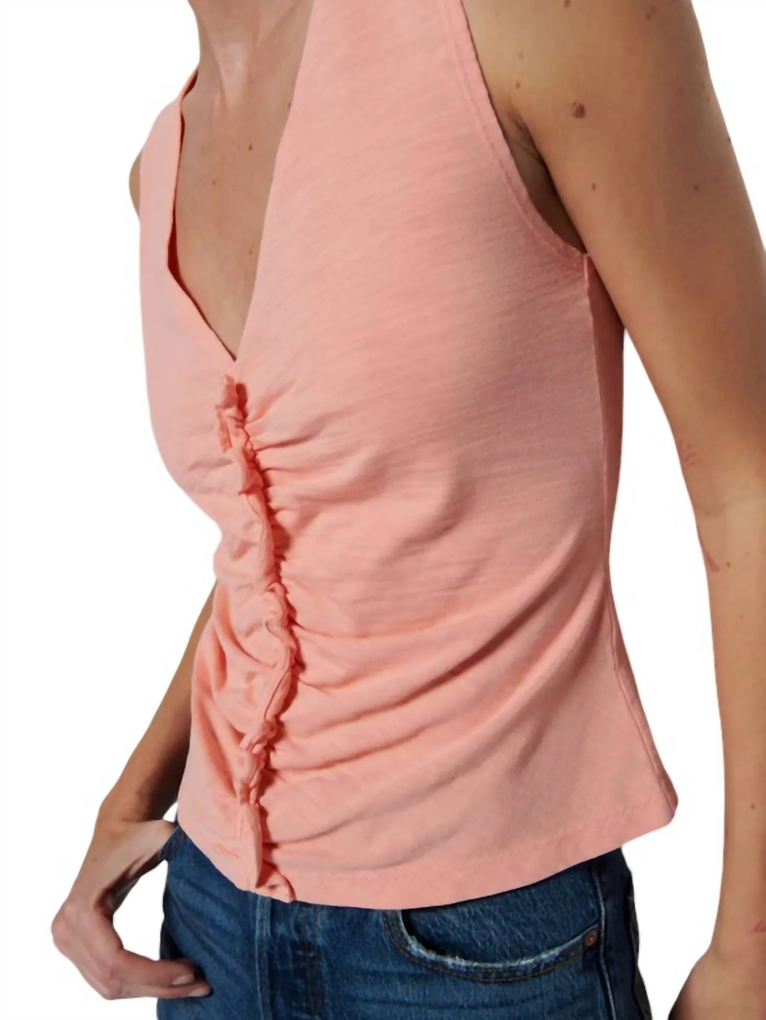 Cassie Tank With Shirring In Peach Amber