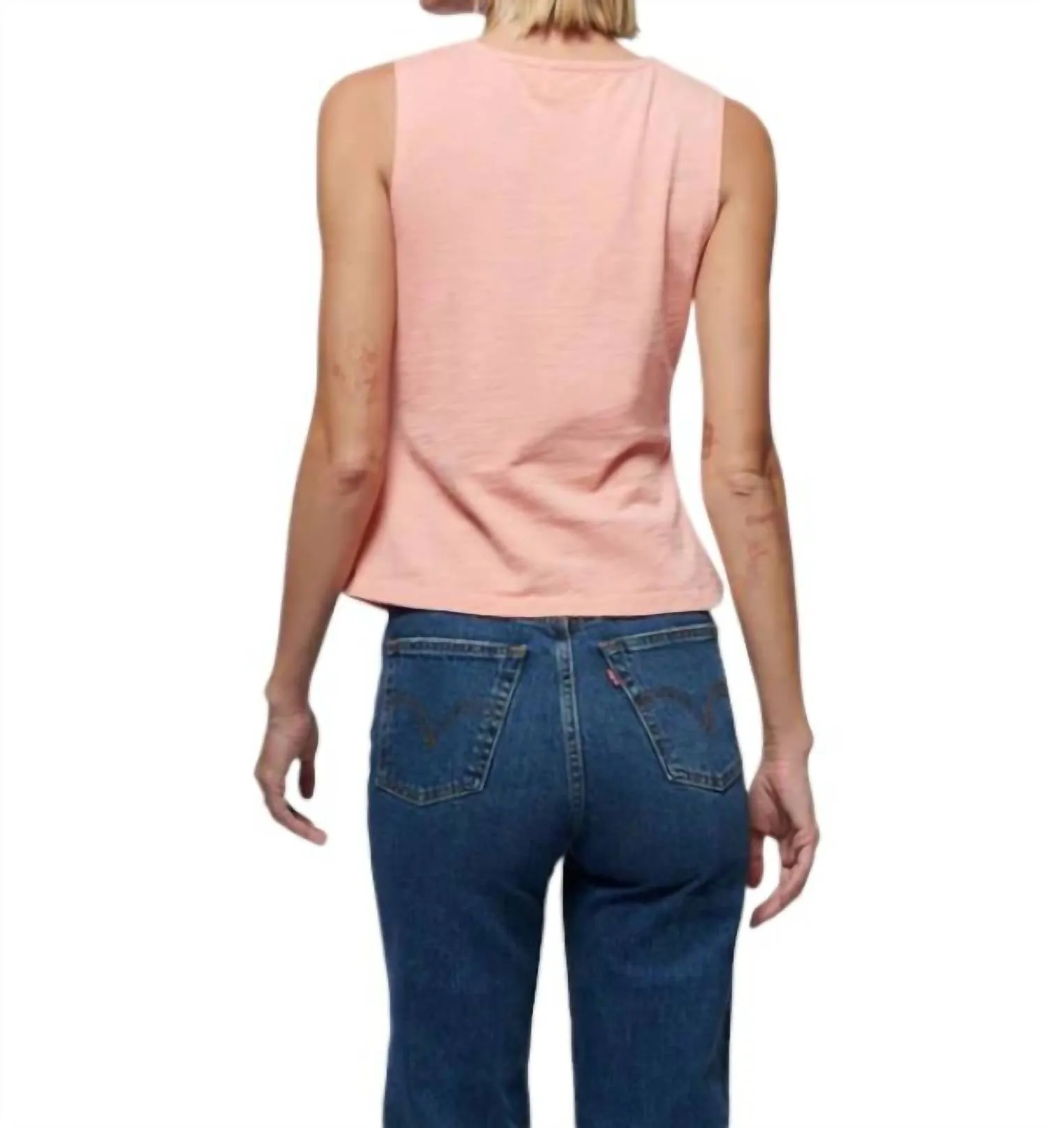 Cassie Tank With Shirring In Peach Amber