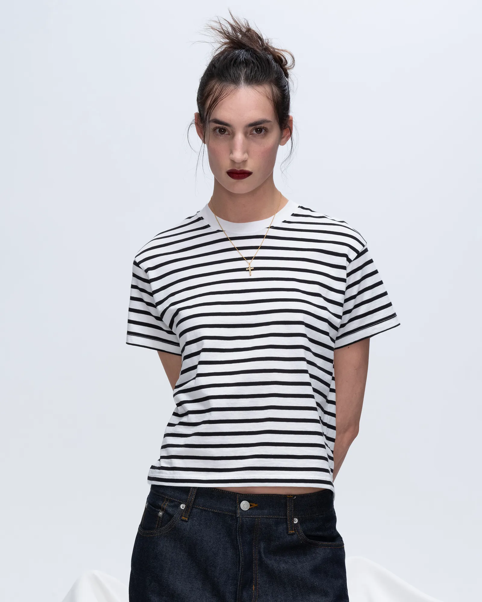 Classic Jersey Short Sleeve Boy Tee - Black/ White Stripe