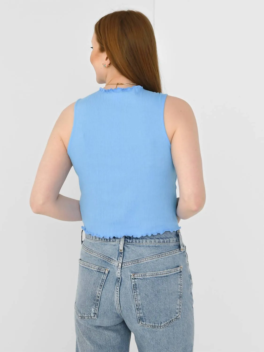Crinkle High Neck Tank In Carolina Blue
