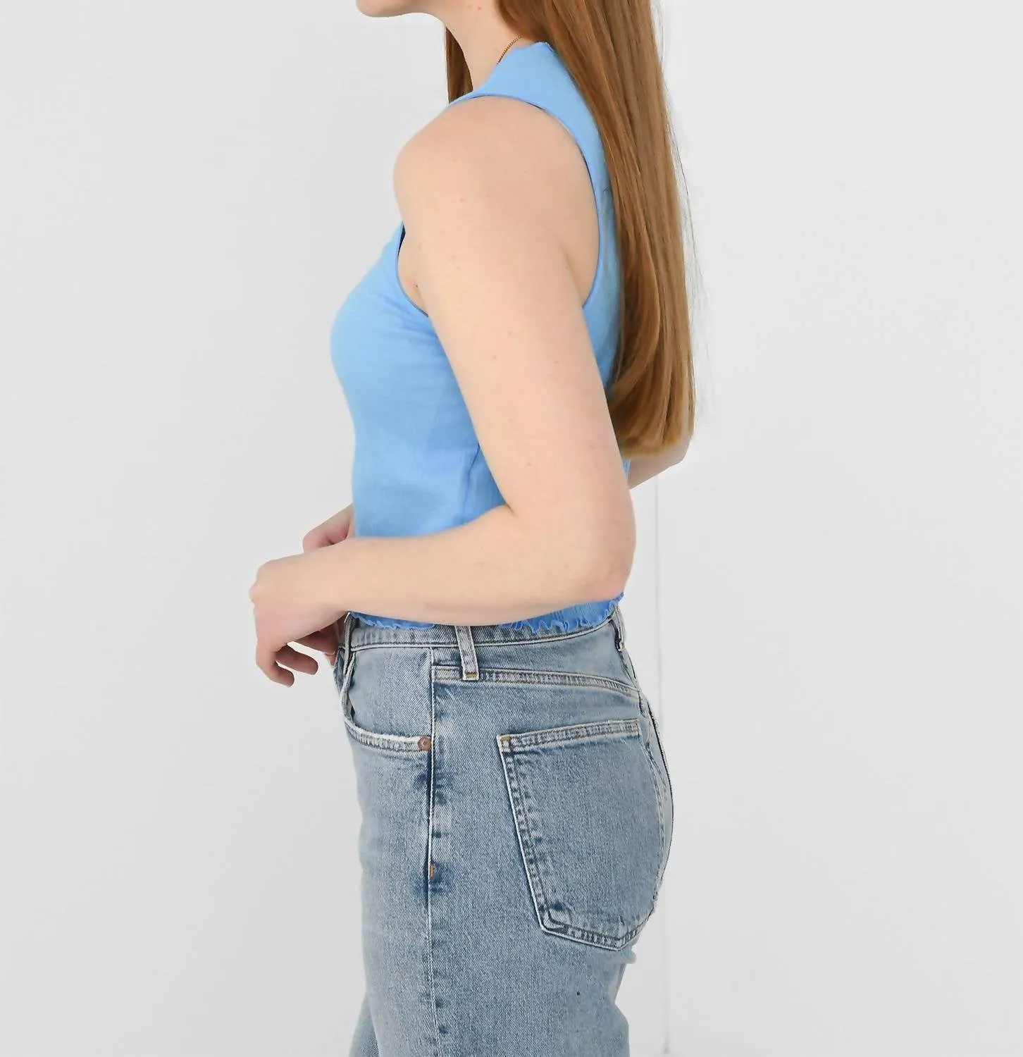 Crinkle High Neck Tank In Carolina Blue