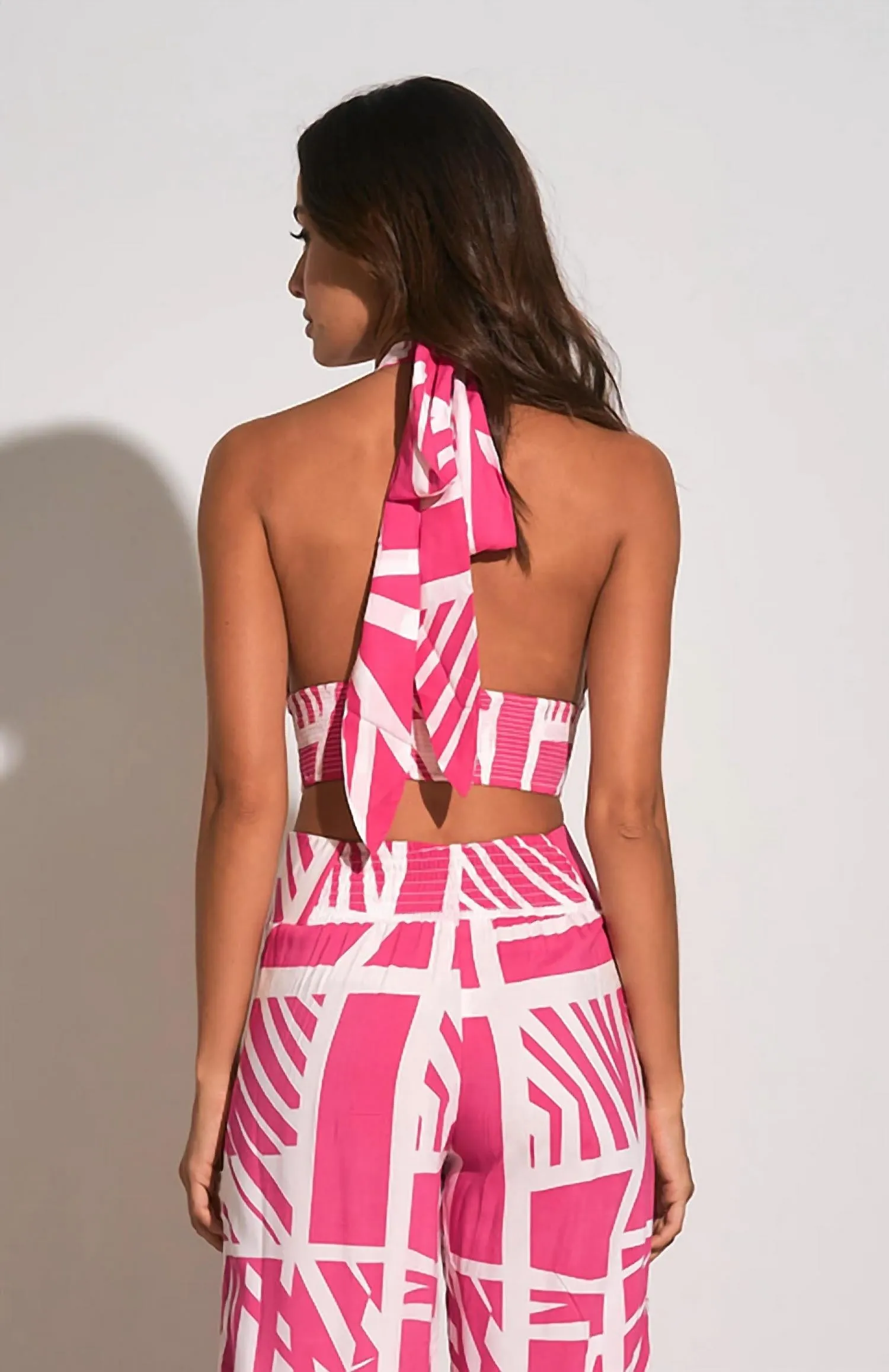 Criss Cross Halter Top In Pink