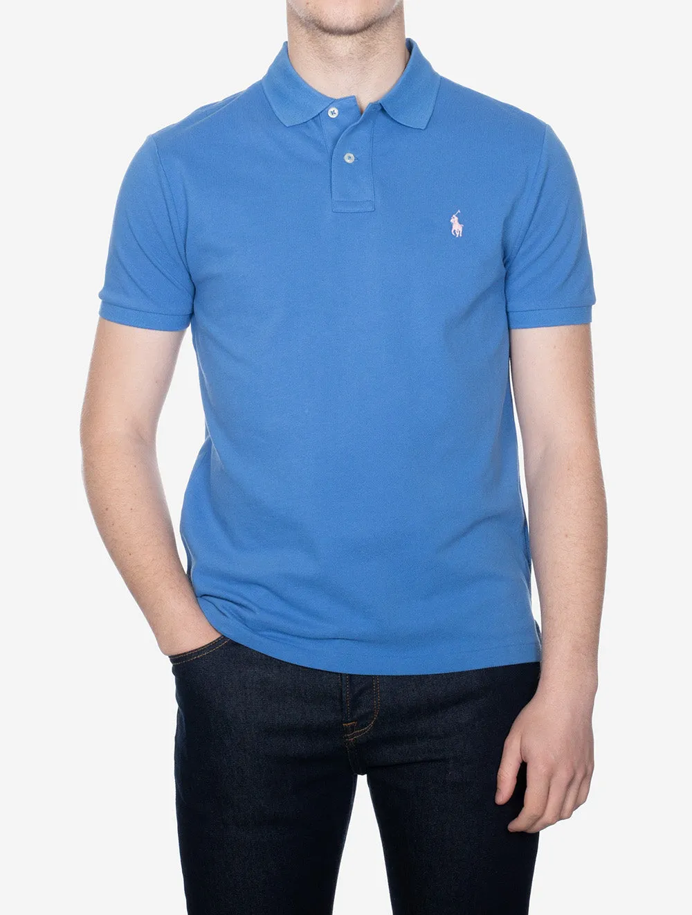 Custom Slim Fit Mesh Polo Shirt Blue