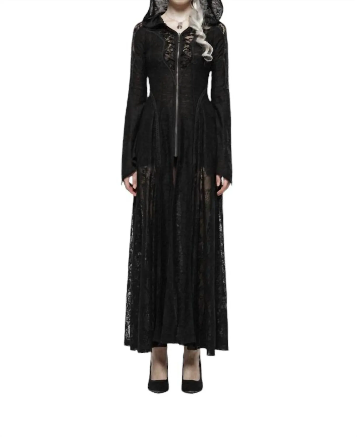 Darkmoon Cage Yarn Long Coat In Black