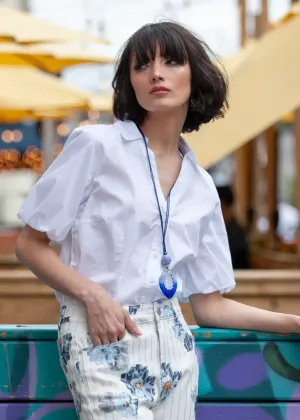 ELENA WANG PUFF SLEEVE TOP - WHITE