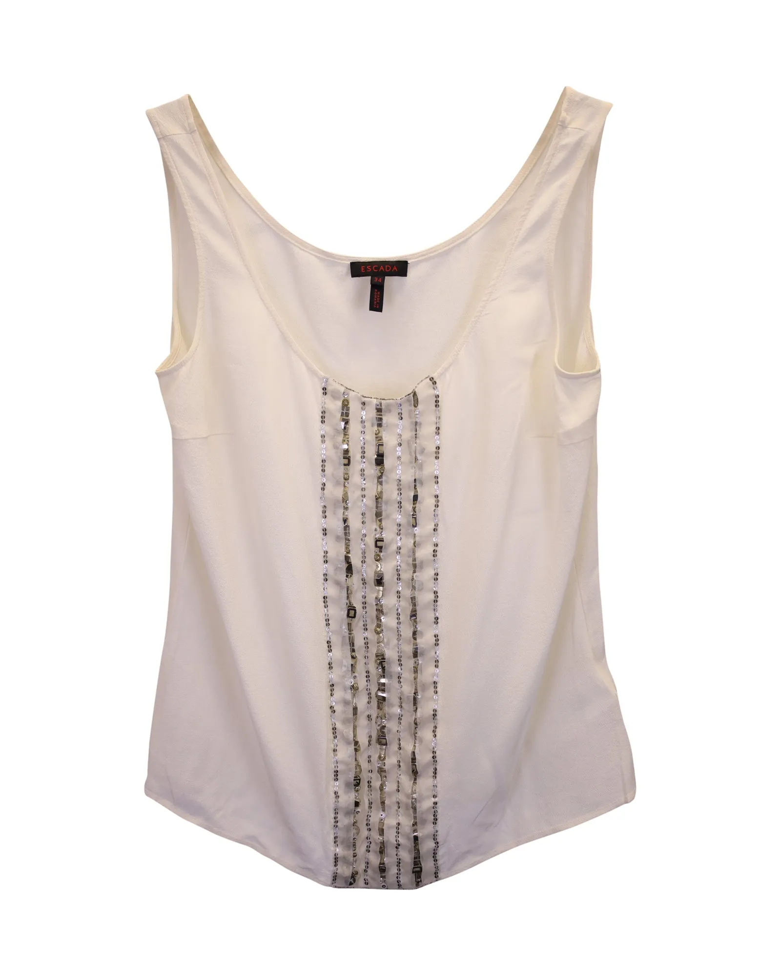 Escada Sequin Sleeveless Top in White Silk