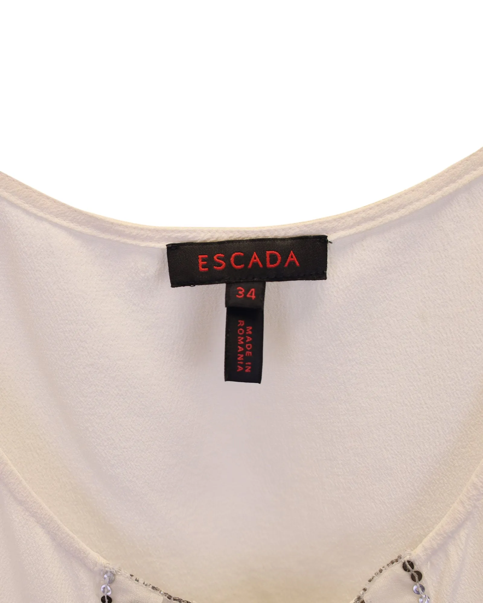 Escada Sequin Sleeveless Top in White Silk