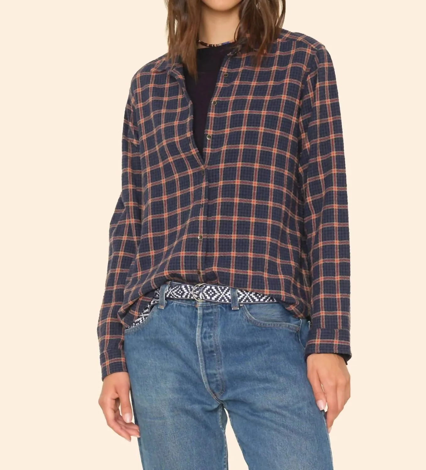 Evan Button Up Shirt In Navy Brick