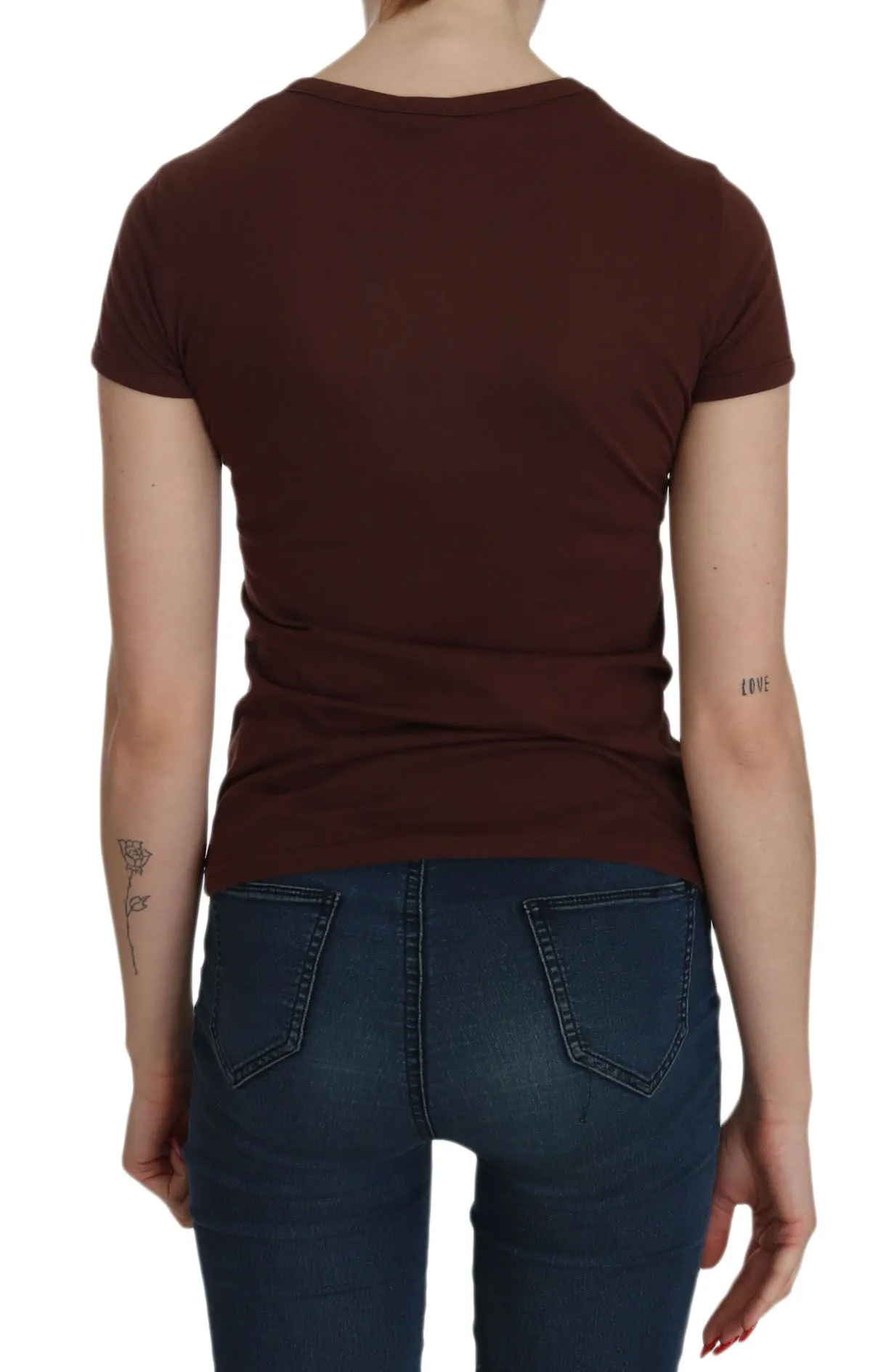 Exte  Heart Print Crew Neck T-shirt Short Sleeve Women's Blouse